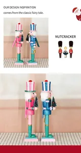 Detail of pink and blue glitter nutcracker wooden soldiers holding mini Christmas trees