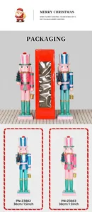 38cm glitter Christmas nutcracker with tree in festive red window gift box packaging