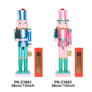 38cm wooden Christmas nutcracker soldier dolls with glitter finish and miniature trees