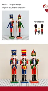 Detailed close-up of 38cm wooden nutcracker soldiers with colorful painted uniforms