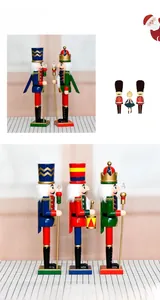 Detailed close-up of 38cm wooden nutcracker soldiers with colorful painted uniforms