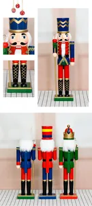 Detail view of the colorful 38cm wooden nutcracker featuring movable lever and crown