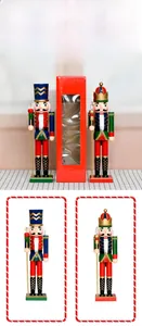 38cm wooden nutcracker soldiers in classic red, blue and green with a red gift box