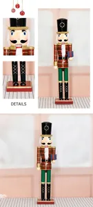 Detail view of 60cm Nutcracker soldier wooden craft with red plaid uniform and gift box