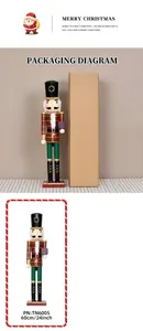 60cm wooden nutcracker in red plaid uniform with gift box and paper packaging
