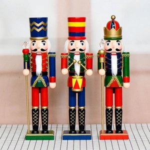 Traditional Wooden Nutcracker Soldier Ornament 38cm Tall Christmas Figurine King Drummer Staff For Home Decor Party Gift