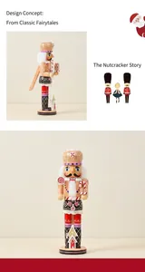 Detail of a 35cm gingerbread nutcracker puppet with red outfit and pink floral lace skirt