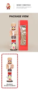 Lace skirt gingerbread nutcracker puppet in pink plaid outfit with gift box, 35cm height