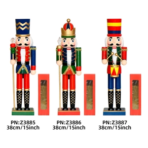 38cm traditional wooden nutcracker soldier set including king and drummer with gift boxes