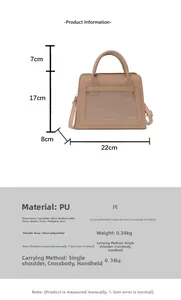 Detailed dimension guide for PU leather handbag showing width 22cm and height 17cm
