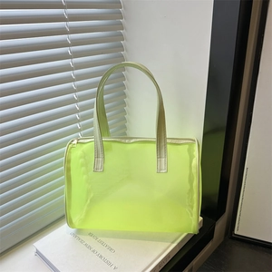 Women Fashion Mesh Transparent Handbag Large Capacity PU Leather Trimmed Tote Bag Portable Summer Beach Storage Bag For Women