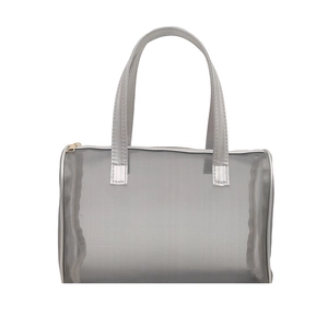 Minimalist silver mesh tote bag with smooth leather handles and a large capacity zipper closure