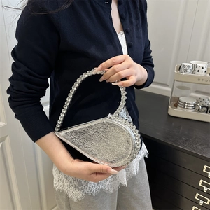 Elegant silver teardrop evening clutch bag with sparkling rhinestones for formal parties