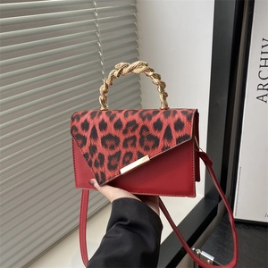 Damen Leopardenmuster Patchwork Kleine Quadratische Tasche Gold Metallgriff PU Leder Umhängetasche Für Alltag Party