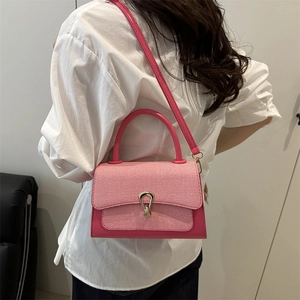 Chic pink litchi texture square bag with gold buckle for women in 2025 summer