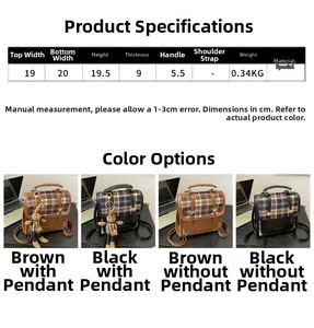 Detailed size chart and specifications for the retro plaid backpack with dimensions and colors