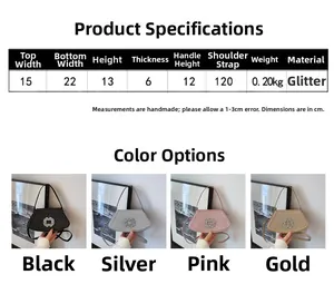 Tableau des tailles et guide des couleurs pour sac à bandoulière pailleté avec dimensions