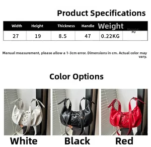 Especificaciones de tamaño del bolso con lazo de cuero PU en colores blanco, negro y rojo