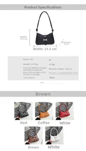 Guide des tailles montrant les dimensions 23.5x14.5x6cm du sac à bandoulière pour femme en PU