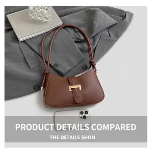 Vue de dessus détaillée d'un sac porté épaule vintage marron avec fermoir doré et nœud