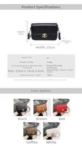Détails des dimensions 23x15x6cm et options de couleurs pour le sac en cuir PU