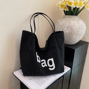 Large Capacity Canvas Tote Bag For Women Minimalist Letter Print Shoulder Bag For Commuting School Daily Use Canvas Bag