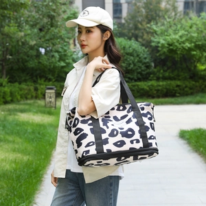 Leopard print yoga fitness bag with a separate shoe compartment for travel and sports