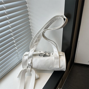 Trendy Women Underarm Barrel Bag PU Leather Shoulder Bag With Bowknot Buckle Decoration Sweet Commuter Handbag