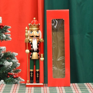 Traditional 36cm red wooden nutcracker king ornament with gold scepter in gift box