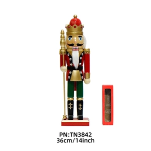 Classic 36cm red wooden nutcracker king ornament with golden scepter and gift box