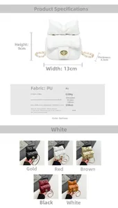 Detailed view of mini quilted crossbody bag with oversized bow and golden turn-lock clasp