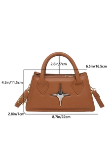 Braune trapezförmige Handtasche mit Silberstern und verstellbarem Schultergurt