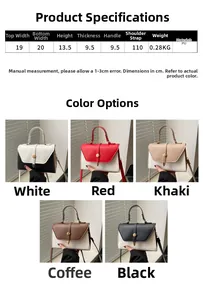 Detail view of the retro contrast color crossbody bag in white, red, khaki, coffee, and black