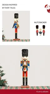 Detail of 55cm wooden nutcracker drummer in classic red and blue uniform with gold accents