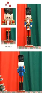 Detailed close-up of 55cm wooden nutcracker soldier drummer with glitter finish