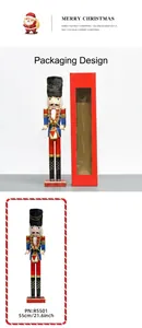 Close-up of a 55cm blue wooden nutcracker soldier with gold scepter and packaging box