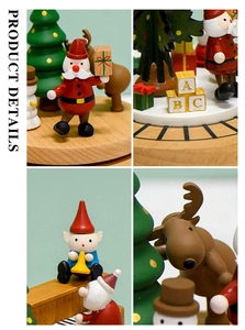 Detail shots of hand-painted Santa, reindeer, and wooden blocks on Christmas music box