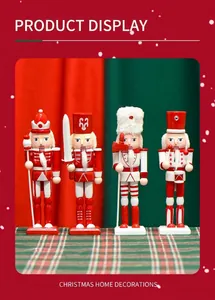 Close-up of four classic 18cm wooden nutcracker soldier figurines for Christmas decor