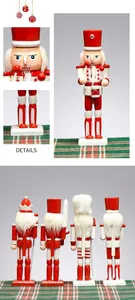 Detail of hand-painted wooden nutcracker soldier doll with white beard for Christmas decor