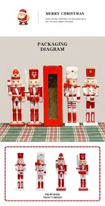 Detail of 18cm wooden nutcracker soldiers set with red packaging for Christmas decor