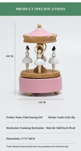 Fiche technique de boîte à musique ballerine en bois de hêtre rose avec mouvement Yunsheng