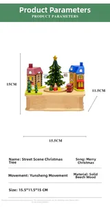 Detailed macro view of a street scene Christmas tree music box made of solid beech wood