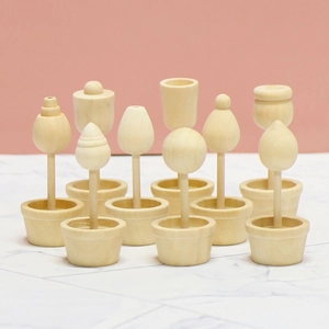 Set di decorazioni in legno grezzo fai-da-te a forma di funghi e piccoli alberi