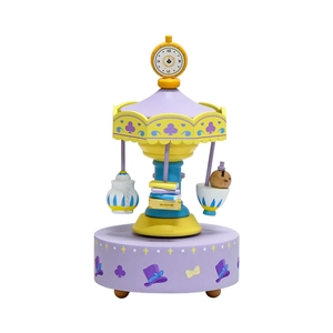 Alice in Wonderland carousel music box with clock topper and tea party decor