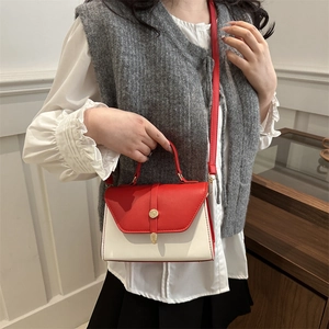Minimalist red and white crossbody bag for women with gold clasp buckle and top handle