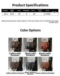 Detail-Maßtabelle und Farbführung für Damen-Rucksack aus PU-Leder im Vintage-Stil