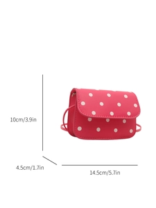 Pink polka dot mini crossbody bag dimensions: 14.5cm wide, 10cm high, 4.5cm depth