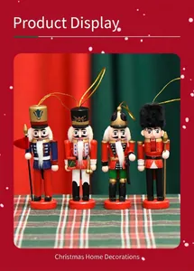 Set of four 13cm hand-painted wooden Nutcracker soldier ornaments with gold hanging strings