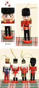 Detail of 13cm wooden nutcracker soldiers with faux fur and gold hanging strings