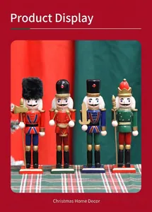 Detailed view of four classic Christmas nutcracker wooden figures with holiday decorations